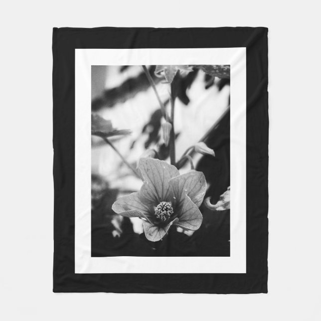 Abutilon Pictum Black and White Floral Photography Fleece Blanket (Front)