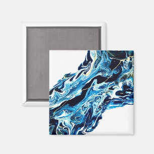 Abyss Abstract Navy Blue Gold White Fluid Art Magnet