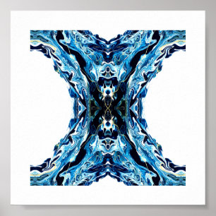 Abyss Abstract Navy Blue Gold White Fluid Art Poster