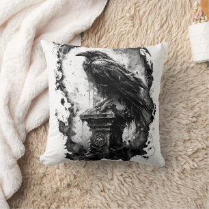 Abyssal Gaze Heavy Metal Raven Skull  Cushion