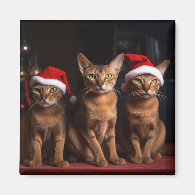 Abyssinian by the Fireplace Christmas Magnet (Front)