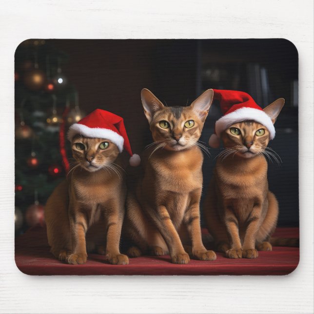 Abyssinian by the Fireplace Christmas Mouse Pad (Front)