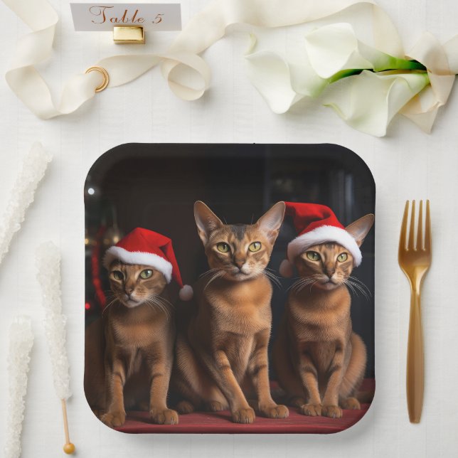 Abyssinian by the Fireplace Christmas Paper Plate (Wedding)