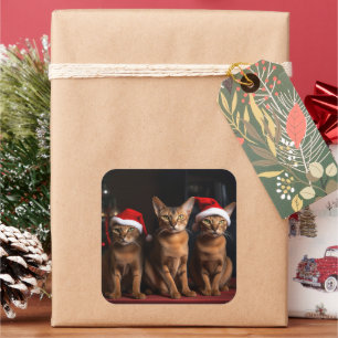 Abyssinian by the Fireplace Christmas Square Sticker