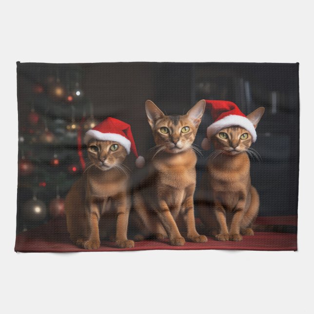Abyssinian by the Fireplace Christmas Tea Towel (Horizontal)