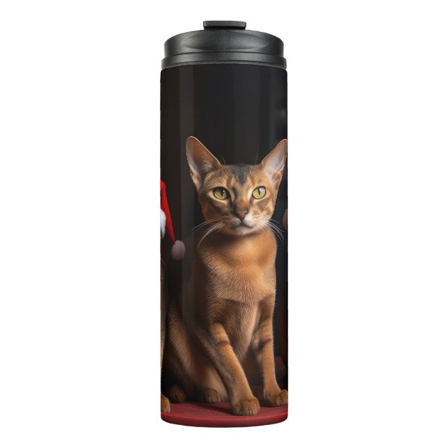 Abyssinian by the Fireplace Christmas Thermal Tumbler (Front)