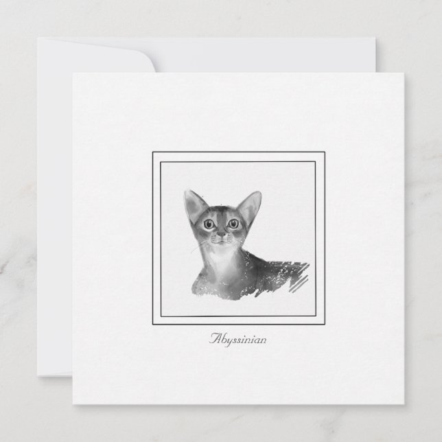 Abyssinian Cat Black and White Drawing Note Card (Front)