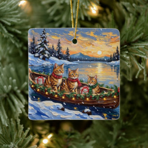 Abyssinian Cat Christmas Boat Holiday Ceramic Ornament