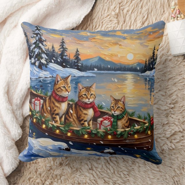 Abyssinian Cat Christmas Boat Holiday Cushion (Blanket)