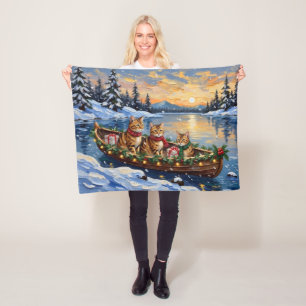 Abyssinian Cat Christmas Boat Holiday Fleece Blanket