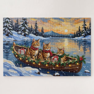 Abyssinian Cat Christmas Boat Holiday Jigsaw Puzzle