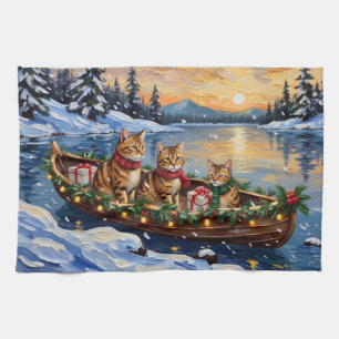 Abyssinian Cat Christmas Boat Holiday Tea Towel
