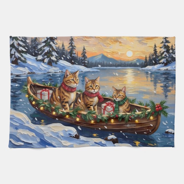 Abyssinian Cat Christmas Boat Holiday Tea Towel (Horizontal)
