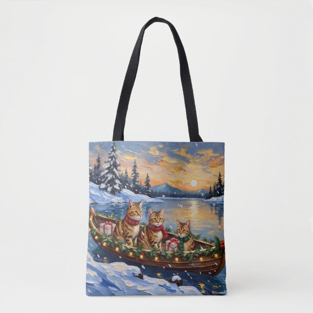 Abyssinian Cat Christmas Boat Holiday Tote Bag (Front)