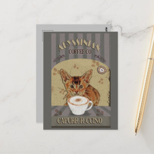 Abyssinian Cat Coffee Capurrrccino Vintage Poster Postcard