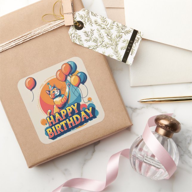 Abyssinian Cat Colourful  Square Sticker (Gifting)