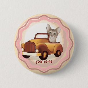 Abyssinian Cat Driving Car   6 Cm Round Badge