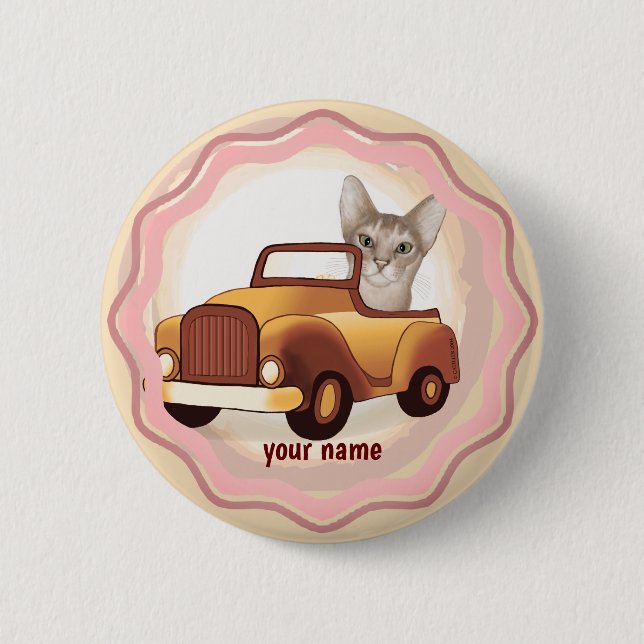 Abyssinian Cat Driving Car   6 Cm Round Badge (Front)