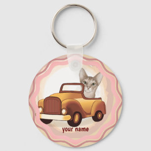 Abyssinian Cat Driving Car Key Ring