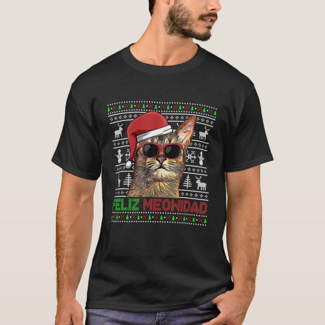Abyssinian Cat Feliz Meowidad Funny Christmas T-Shirt (Front)