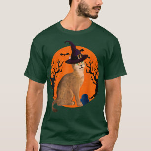 Abyssinian Cat Halloween Witch Hat And Moon 24 T-Shirt
