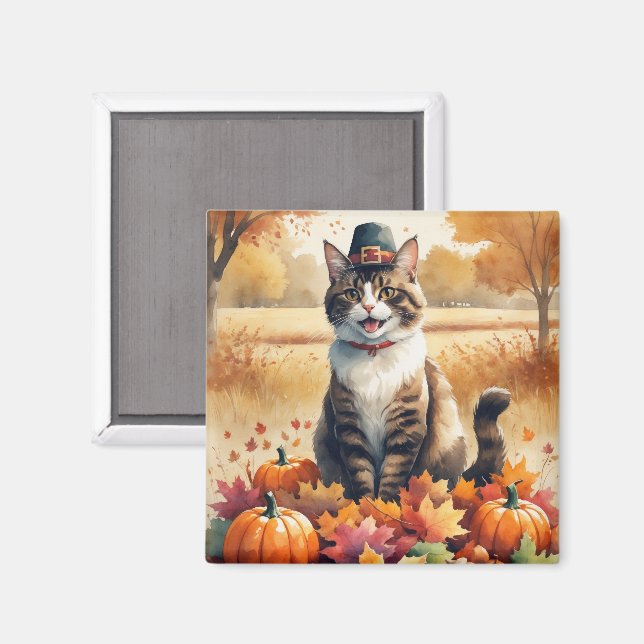 Abyssinian Cat  in Autumn Leaves Thanksgiving Art  Magnet (Front/Back)