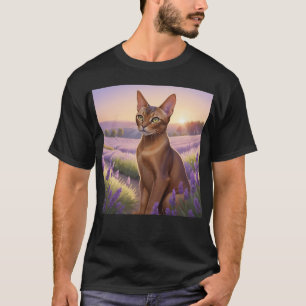 Abyssinian Cat in Lavender Field T-Shirt