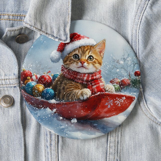 Abyssinian Cat in Sledge Let it Snow Christmas 6 Cm Round Badge (In Situ)