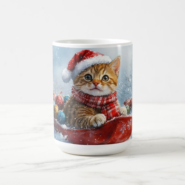 Abyssinian Cat in Sledge Let it Snow Christmas Coffee Mug (Center)