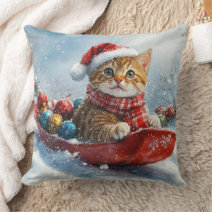 Abyssinian Cat in Sledge Let it Snow Christmas Cushion