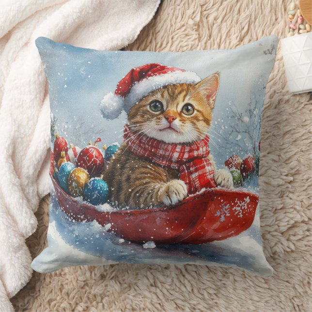 Abyssinian Cat in Sledge Let it Snow Christmas Cushion (Blanket)