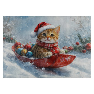 Abyssinian Cat in Sledge Let it Snow Christmas Cutting Board