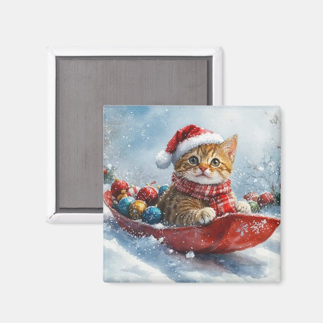 Abyssinian Cat in Sledge Let it Snow Christmas Magnet (Front/Back)