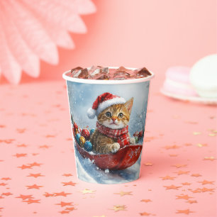 Abyssinian Cat in Sledge Let it Snow Christmas Paper Cups