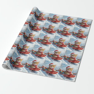 Abyssinian Cat in Sledge Let it Snow Christmas Wrapping Paper