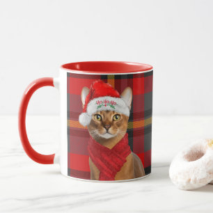 Abyssinian Cat Lover Red Plaid Christmas Mug