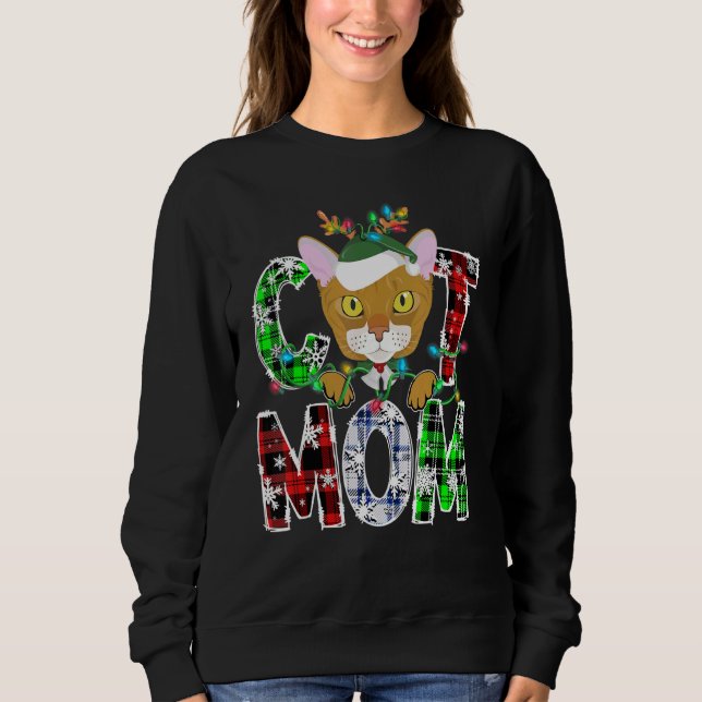 Abyssinian Cat Mum Lights Plaid Xmas Pajama Reinde Sweatshirt (Front)