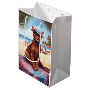 Abyssinian cat on Beach, summer gift for cat lover Medium Gift Bag