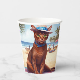 Abyssinian cat on Beach, summer gift for cat lover Paper Cups