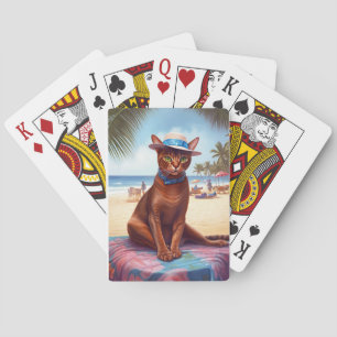 Abyssinian cat on Beach, summer gift for cat lover Playing Cards