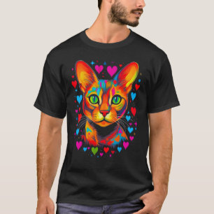 Abyssinian Cat Pink Blue Red Heart T-Shirt