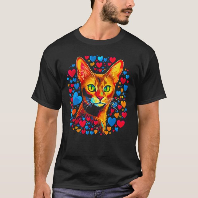 Abyssinian Cat Red Blue T-Shirt (Front)