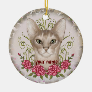 Abyssinian Cat Roses custom name Ornament