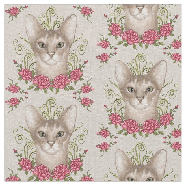 Abyssinian Cat Roses Fabric (Close Up)