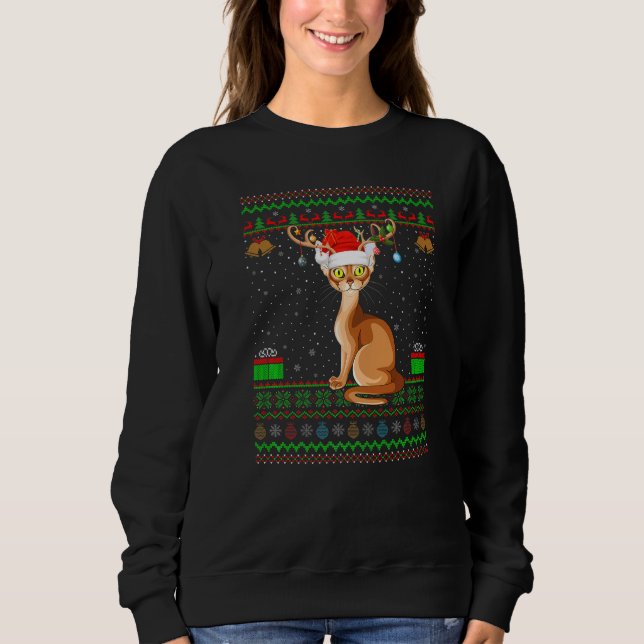 Abyssinian Cat Santa Hat Matching Ugly Abyssinian  Sweatshirt (Front)