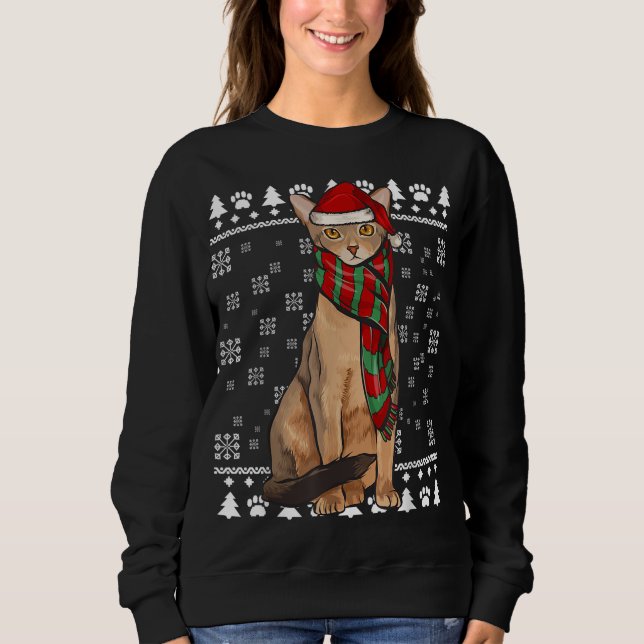 Abyssinian Cat Santa Hat Xmas Ugly Christmas Sweatshirt (Front)