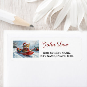 Abyssinian Cat Snow Christmas Return Address Label