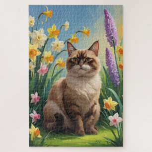 Abyssinian Cat Spring Flowers Painting Jigsaw Puzzle