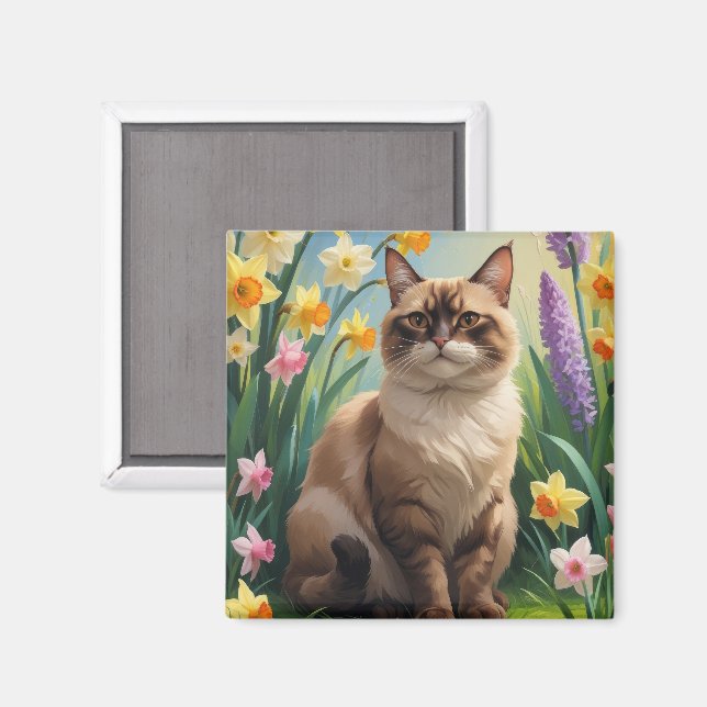 Abyssinian Cat Spring Flowers Painting Magnet (Front/Back)