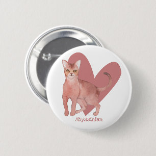 Abyssinian Cat Watercolor Kitty Pink Heart Button